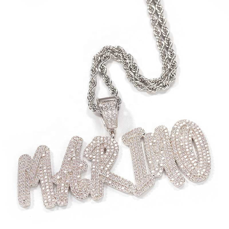 Factory Customized Hip Hop Iced out Name Pendant Moissanite Lab Diamond Fine Pendant agahiphop