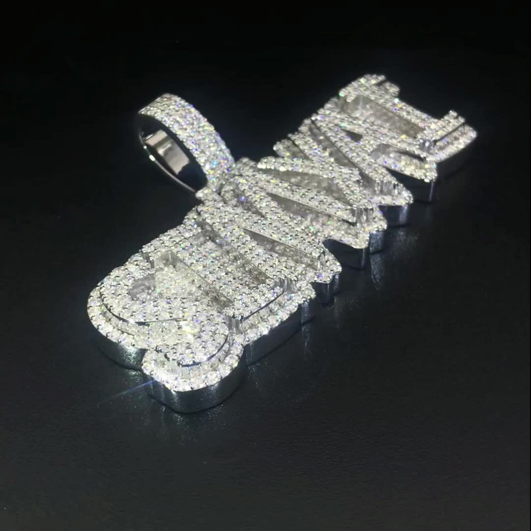 Hip Hop Iced Moissanite Diamond Rapper Letter Name Pendant
