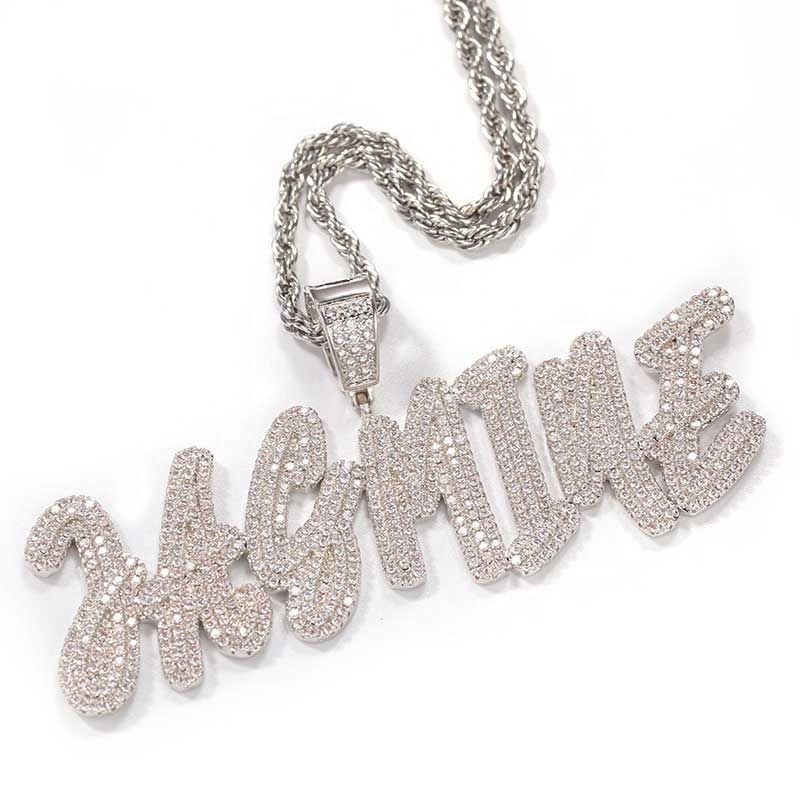 Factory Customized Hip Hop Iced out Name Pendant Moissanite Lab Diamond Fine Pendant agahiphop