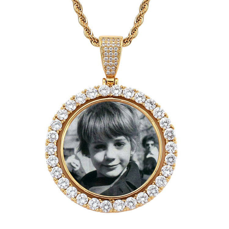 Hip Hop Popular Round Pure Moissanite Diamond Commemorative Photo Frame Pendant