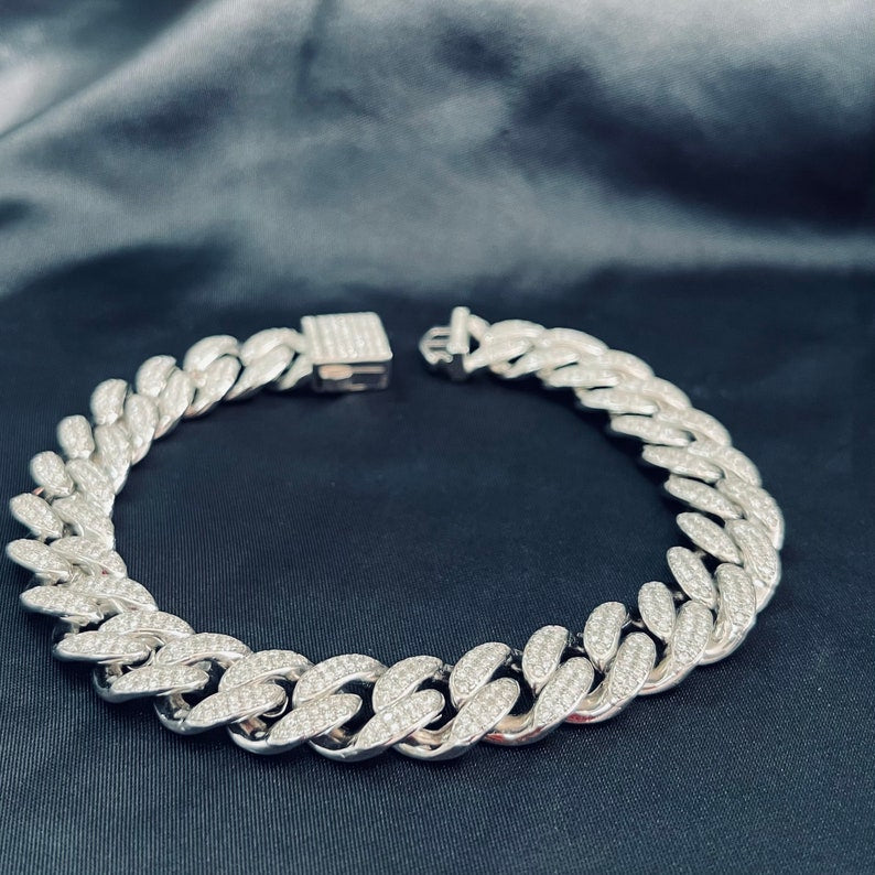 Hip Hop Jewelry 12mm Width 925 Sterling Silver Necklace VVS Moissanite Diamond Miami Cuban Link Chain Necklace agahiphop