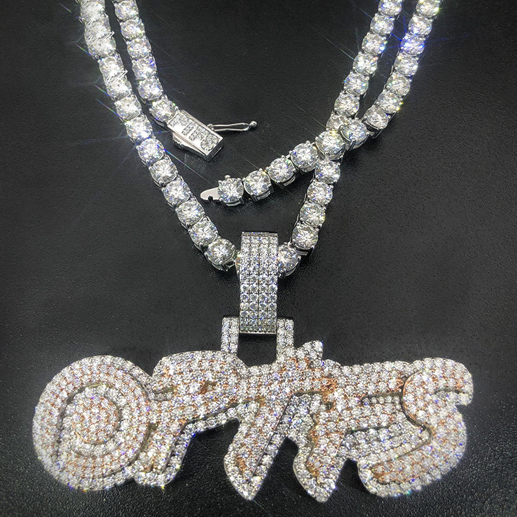 Hip Hop Jewelry Letter Name Logo Iced Moissanite Diamond Pendant Necklace