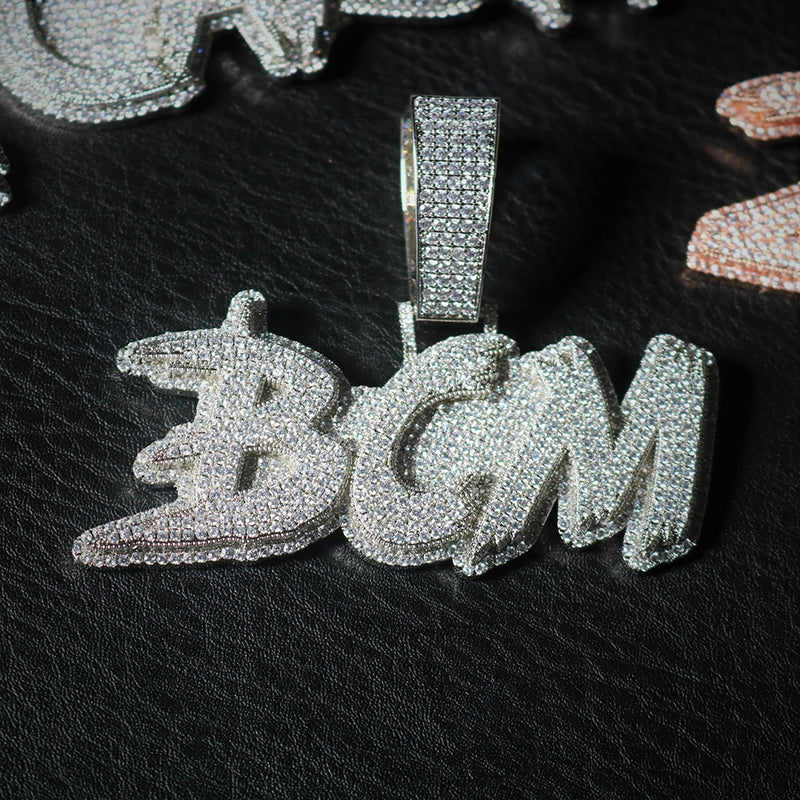 Custom Silver Hip Hop Iced Color Vvs Moissanite Letter Pendant Necklace