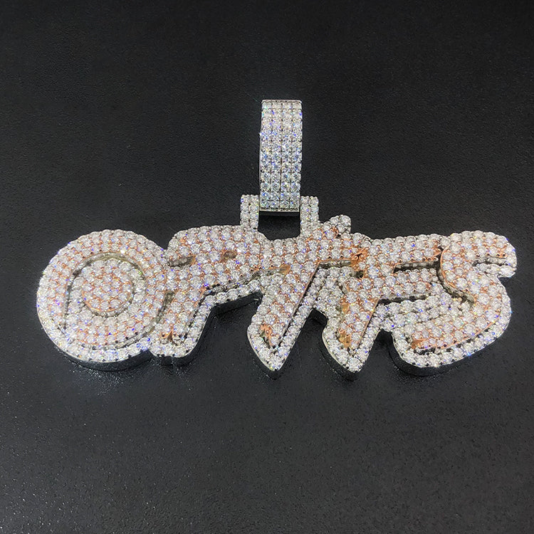 Factory Custom Hip Hop Jewelry Letter Name Logo Iced Moissanite Diamond Pendant Necklace agahiphop