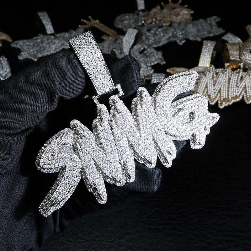 Men Fashion Custom Silver Hip Hop Iced out Gra Certificate D Color Vvs Moissanite Letter Pendant Necklace agahiphop