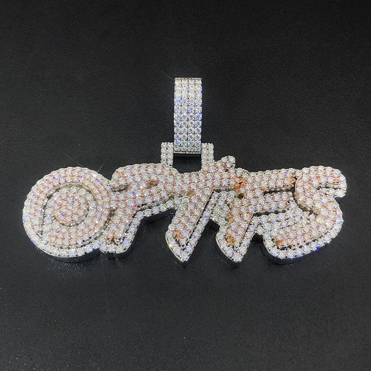 Factory Custom Hip Hop Jewelry Letter Name Logo Iced Moissanite Diamond Pendant Necklace agahiphop
