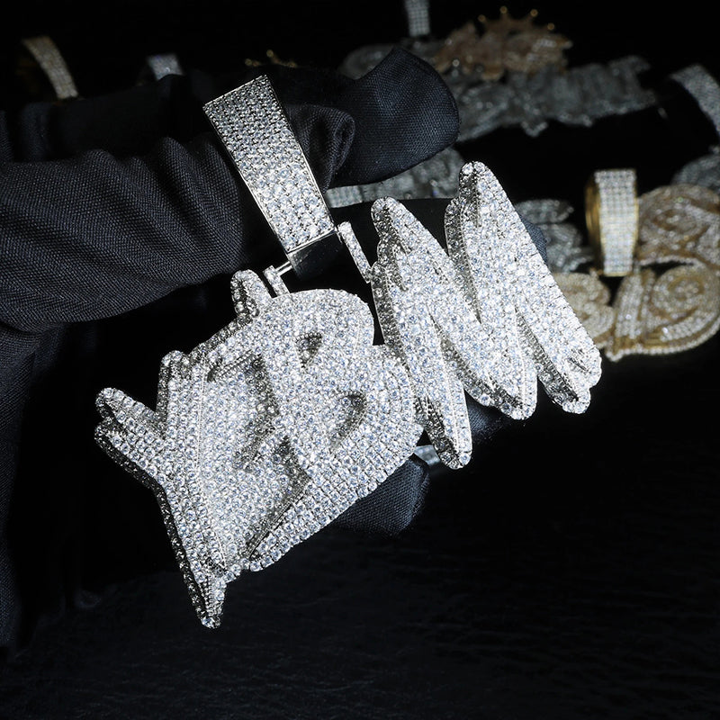 Men Fashion Custom Silver Hip Hop Iced out Gra Certificate D Color Vvs Moissanite Letter Pendant Necklace agahiphop
