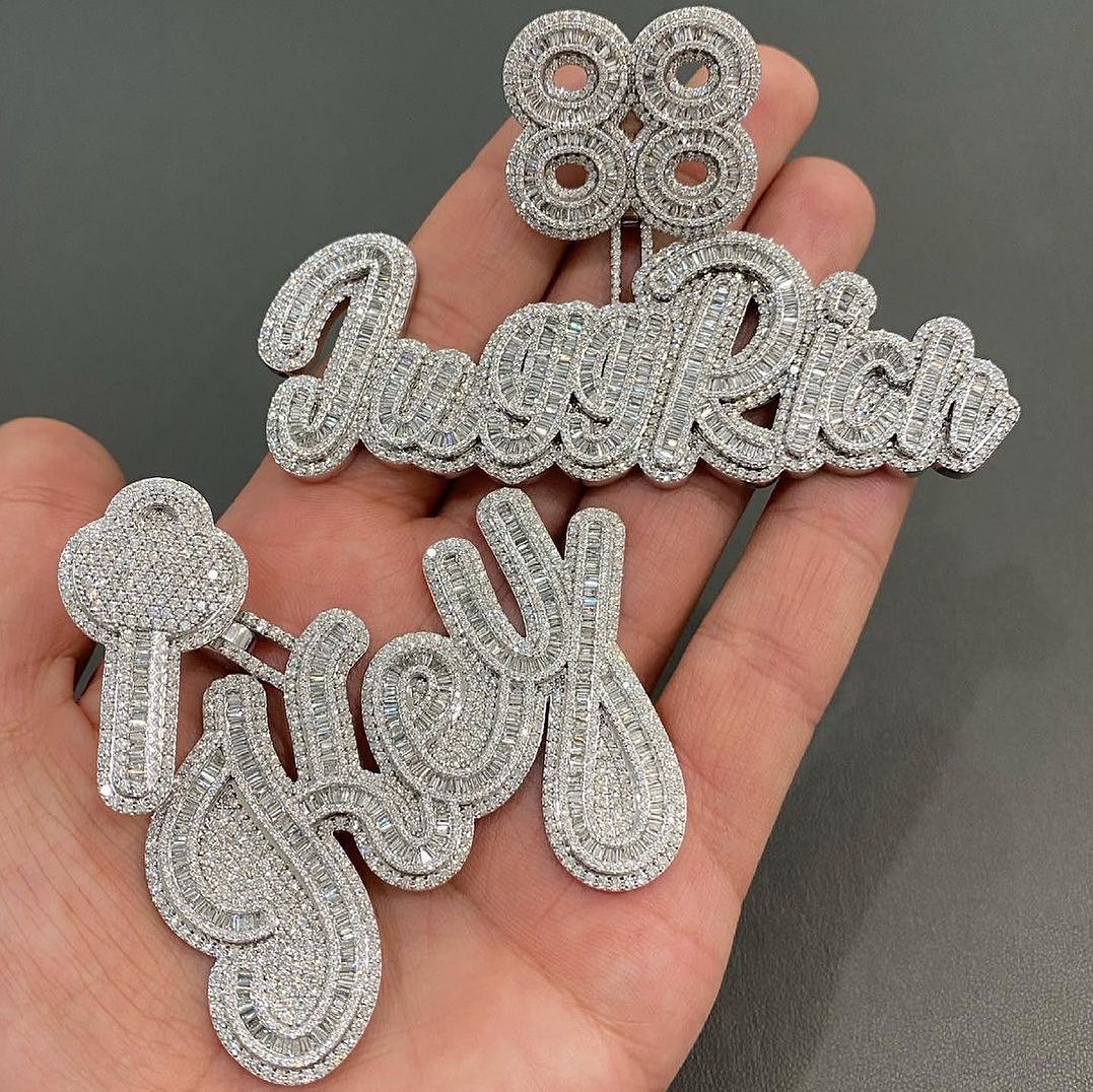 VVS Moissanite Iced Out Letter Initial Name Jewelry Personalized Moissanite Custom Pendant agahiphop