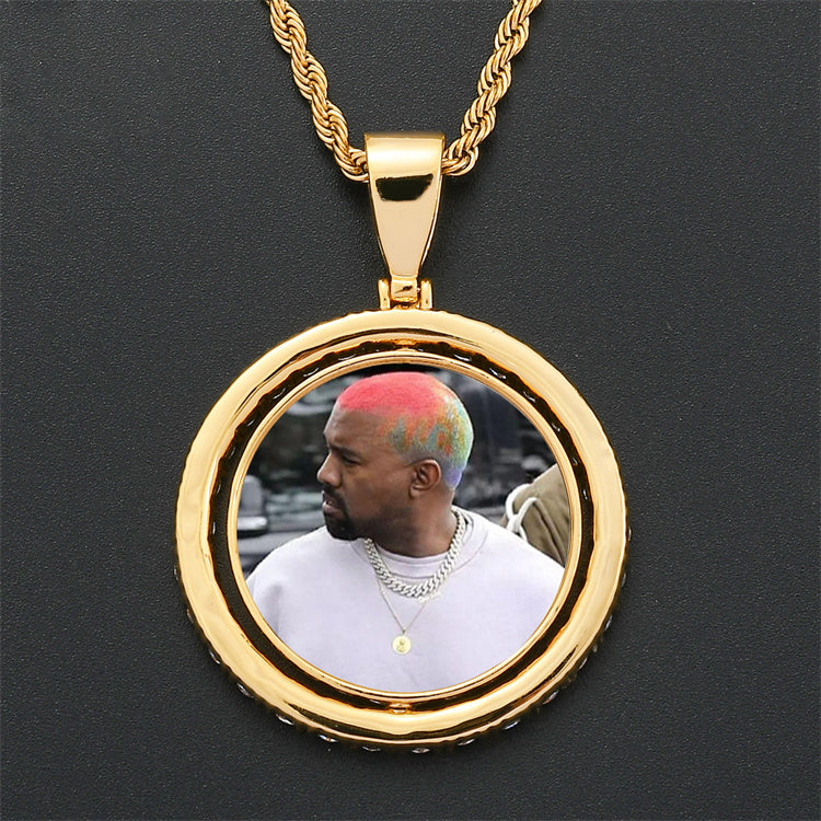 Hip Hop Popular Round Pure White Yellow Moissanite Diamond Commemorative Photo Frame Pendant agahiphop