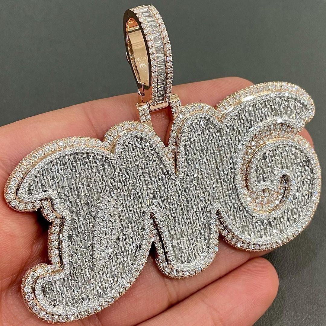 VVS Moissanite Iced Out Letter Initial Name Jewelry Personalized Moissanite Custom Pendant agahiphop