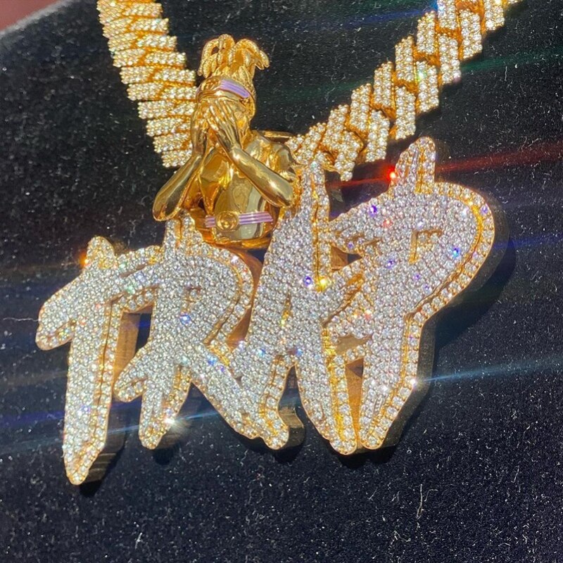 Custom Hip Hop Full Iced Out S925 Two-Tone Moissanite Letter Pendant Necklace agahiphop