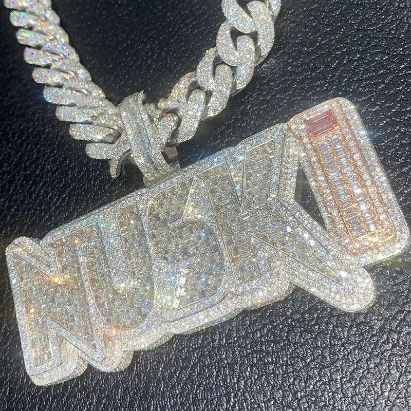 Custom Design Moissanite Diamond 3D Fully Iced Out 5A CZ Chain Hand Setting Pendant Jewelry agahiphop