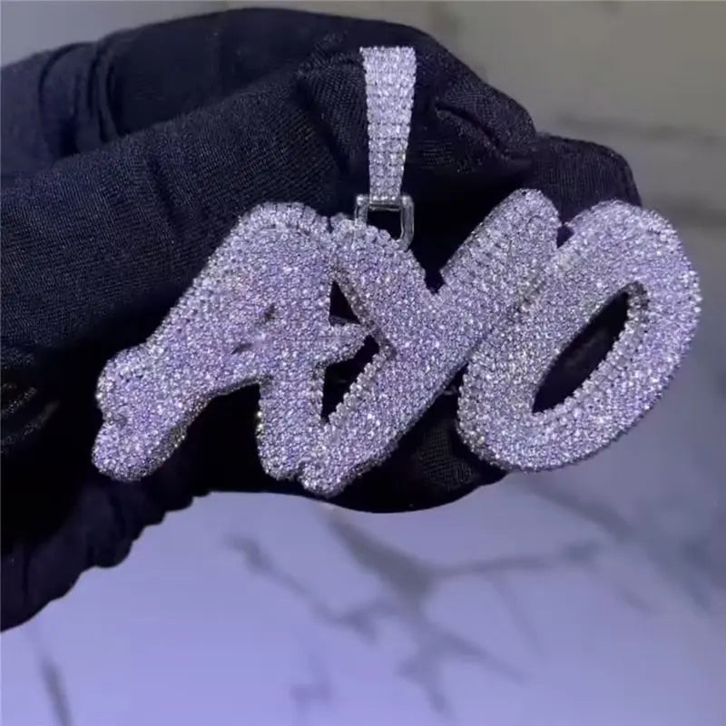 925 Sterling Silver Gold Plated VVS Moissanite Personalized Letter Name Pendant