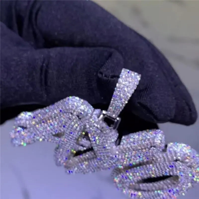 Custom Hip Hop 925 Sterling Silver Gold Plated VVS Moissanite Personalized Letter Name Pendant
