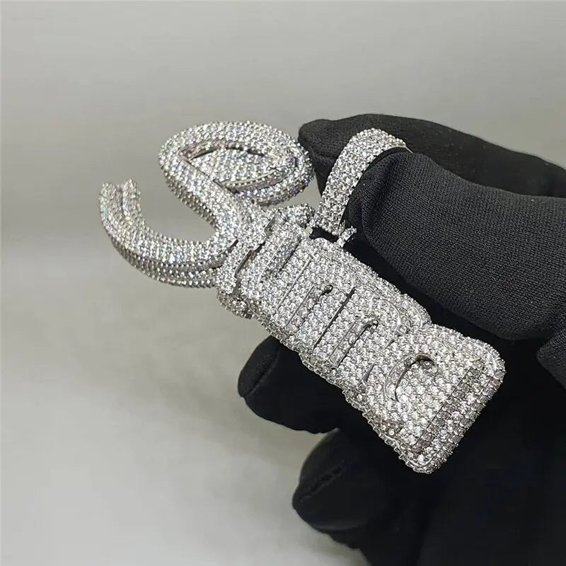 Custom Hip Hop Sterling Silver Jewelry Iced Out Men Charms Moissanite Diamonds Letter Pendants