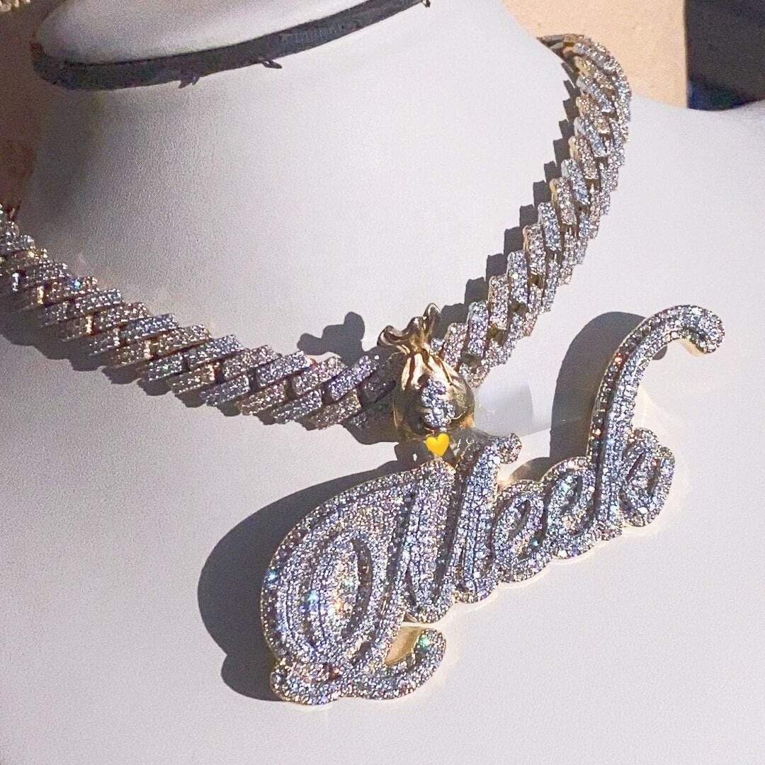 Custom moissanite Letter Pendants Cuban Chain - agahiphop