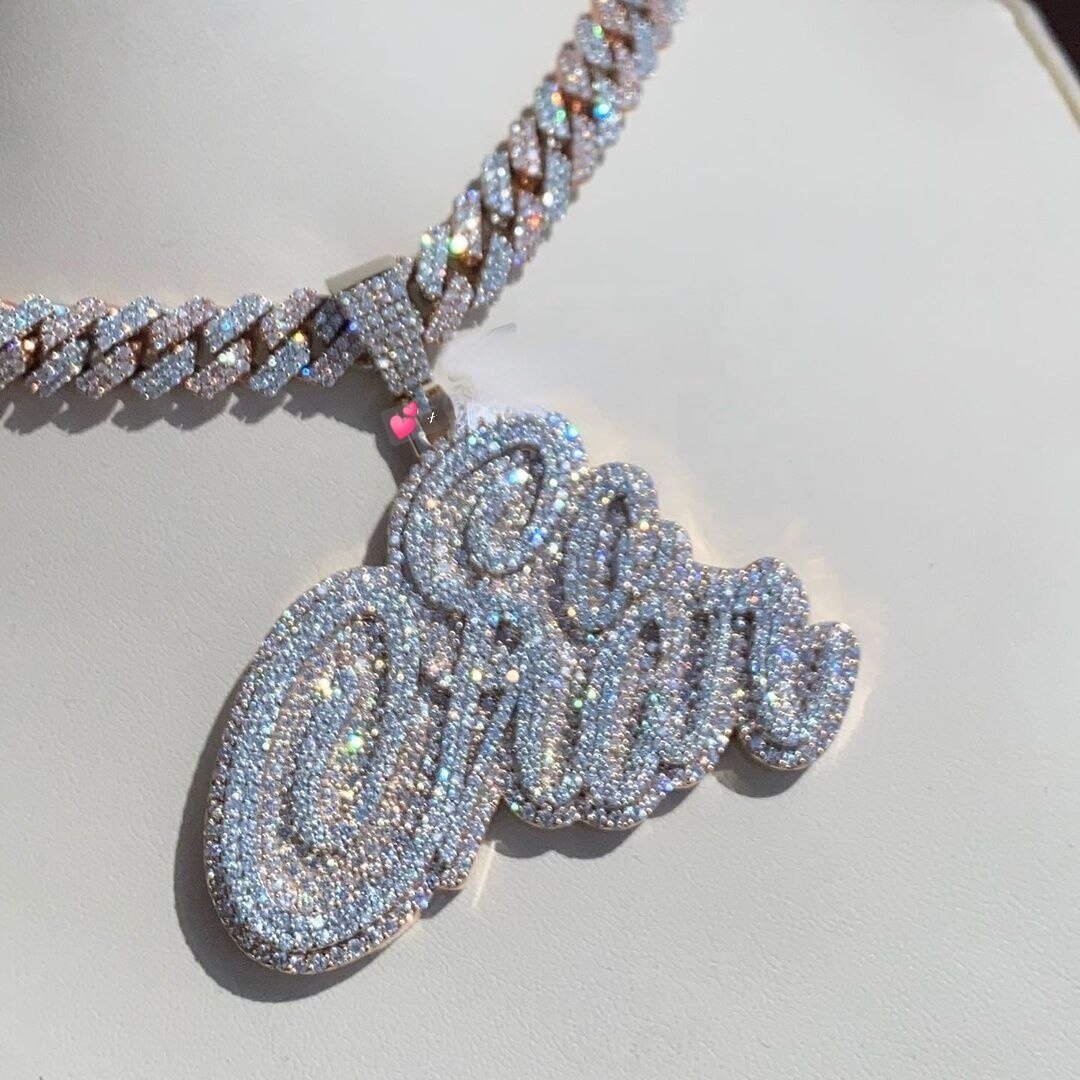 Custom moissanite Letter Pendants Cuban Chain - agahiphop
