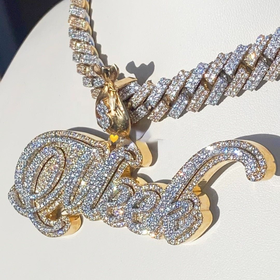 Custom moissanite Letter Pendants Cuban Chain - agahiphop