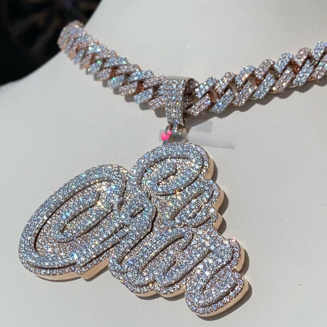 Custom moissanite Letter Pendants Cuban Chain - agahiphop