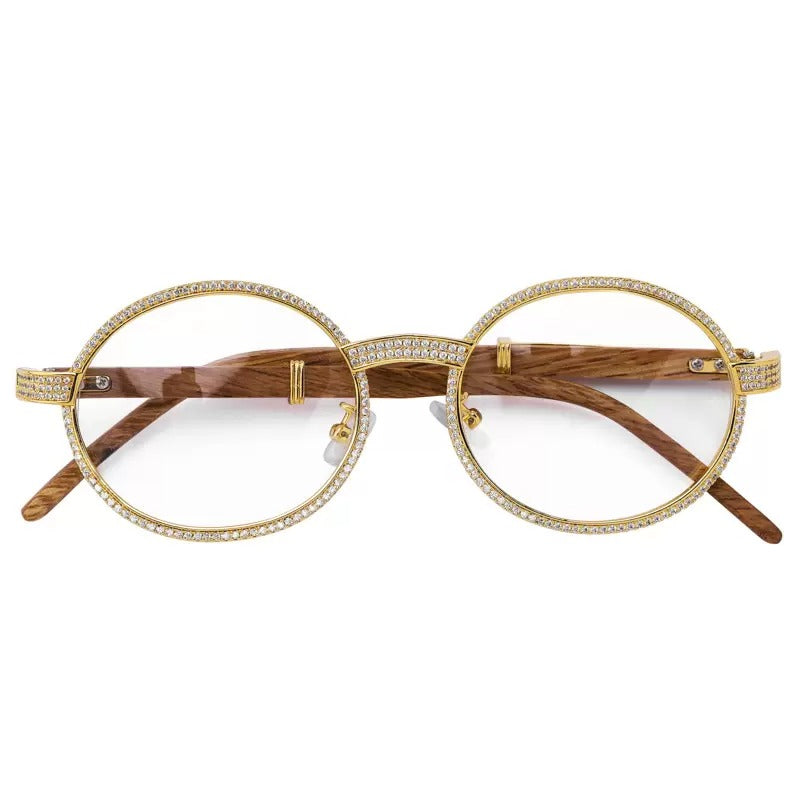 Hip Hop Iced Out Metal Wood Glasses frame