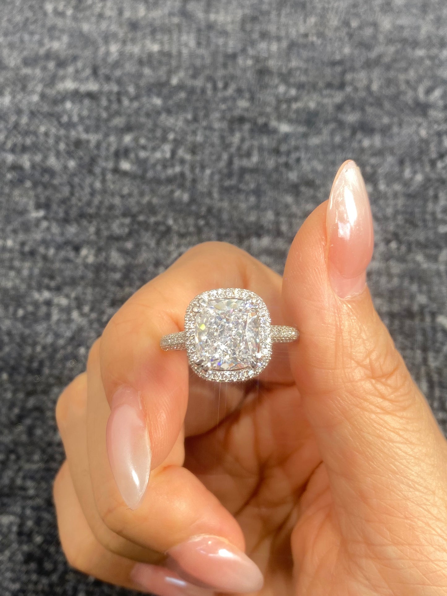 S925 Sterling Silver 3CT Halo Lab Grown Ring For Women