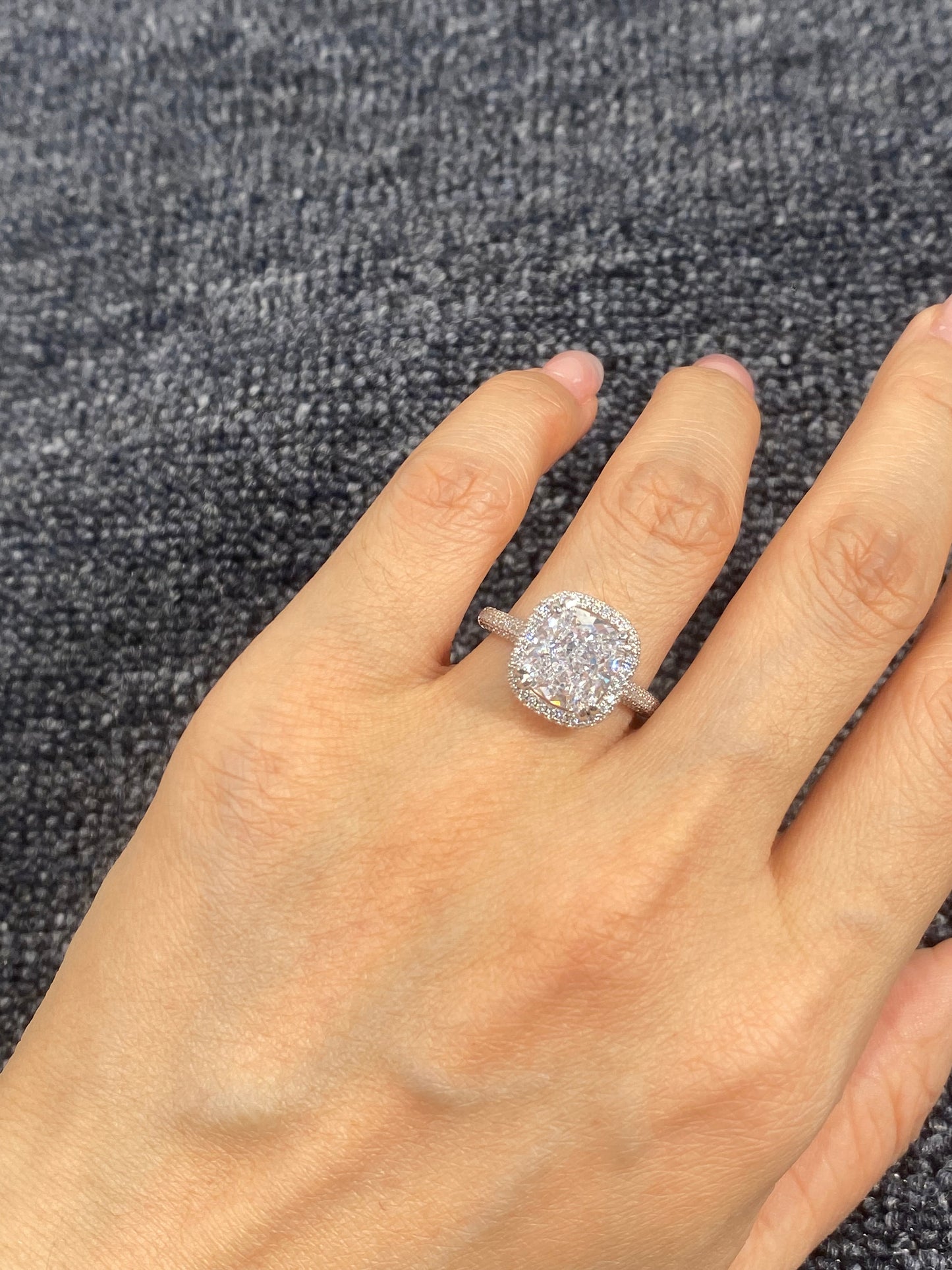 S925 Sterling Silver 3CT Halo Lab Grown Ring For Women