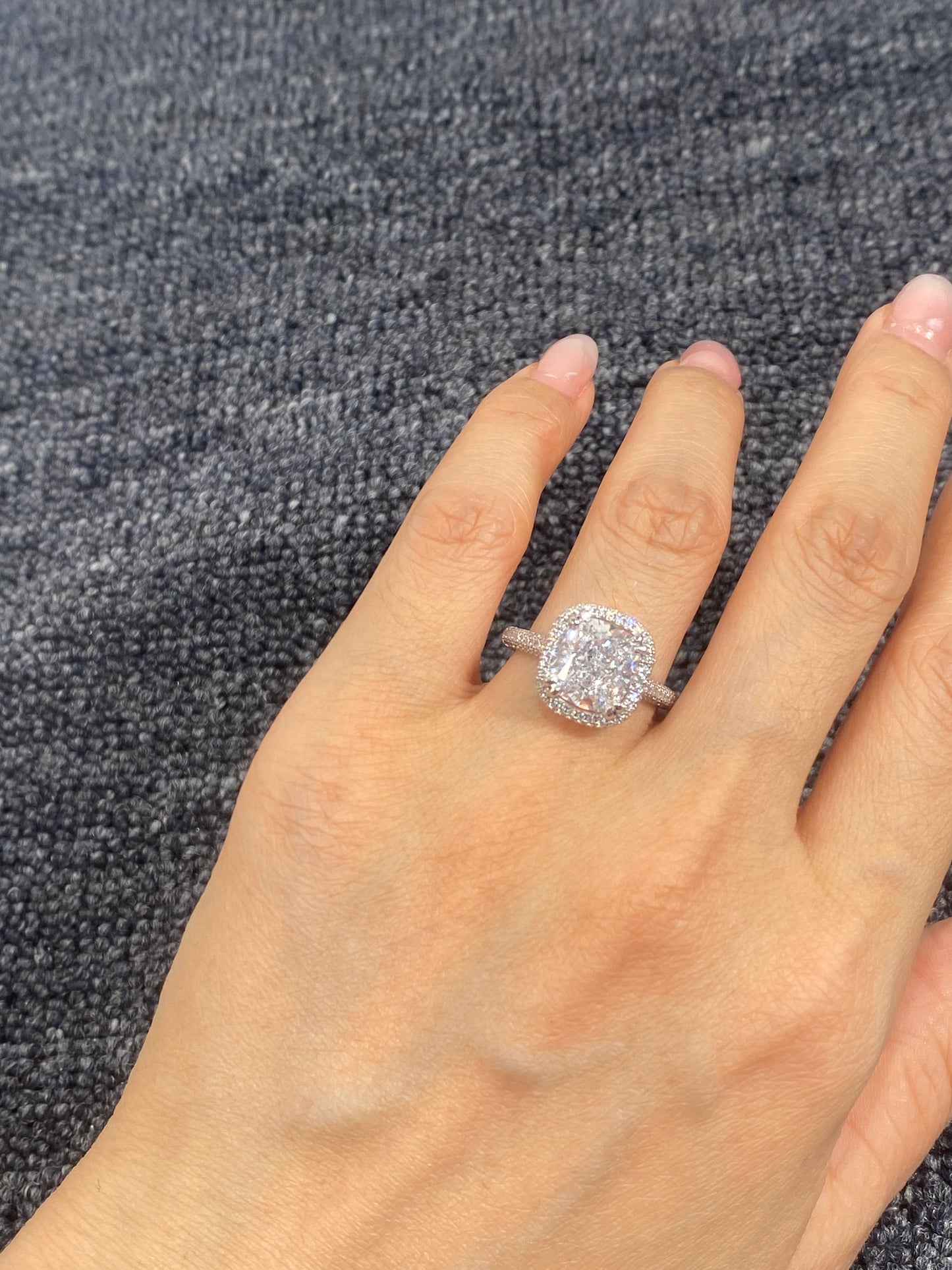S925 Sterling Silver 3CT Halo Lab Grown Ring For Women
