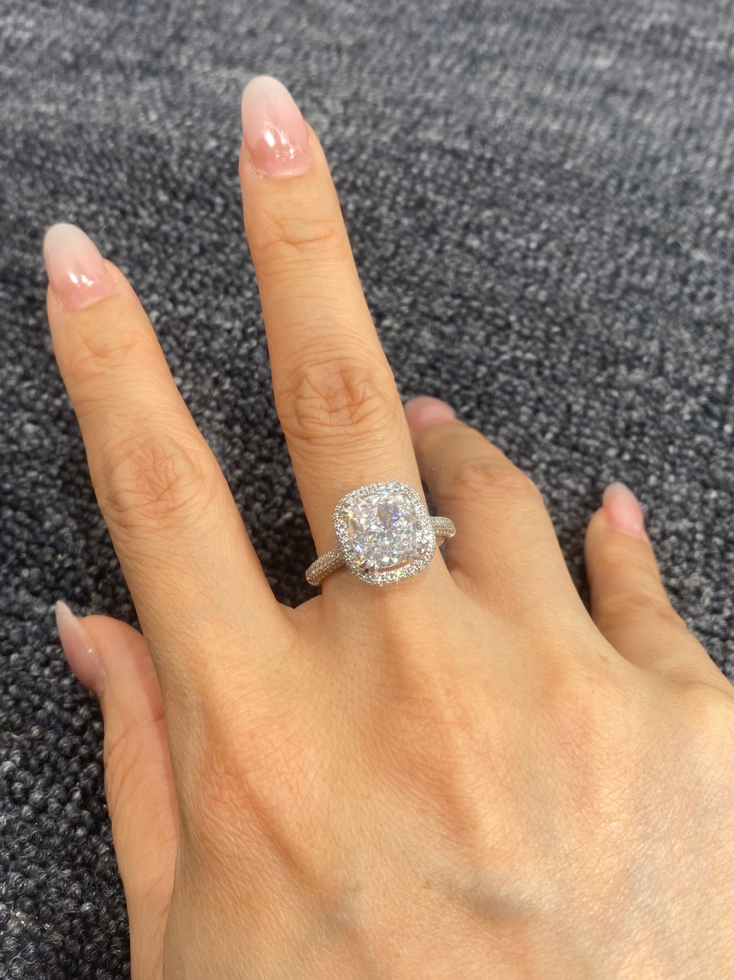 S925 Sterling Silver 3CT Halo Lab Grown Ring For Women