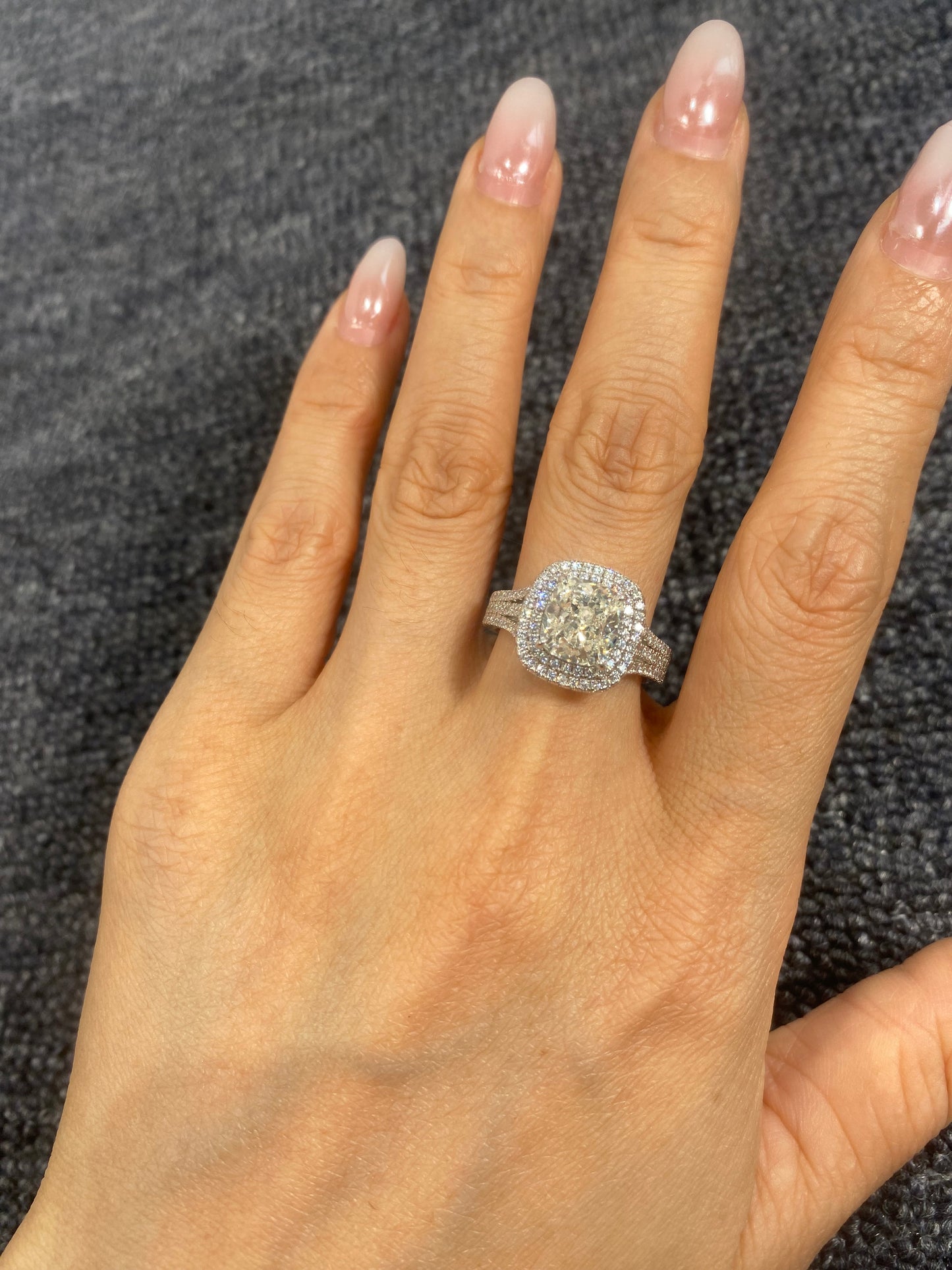 S925 Sterling Silver 3CT Halo Cut Lab Grown Ring For Women