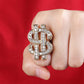 New Design Silver Gold Dollar Symbol Moissanite Hip Hop Jewelry Punk Ring agahiphop