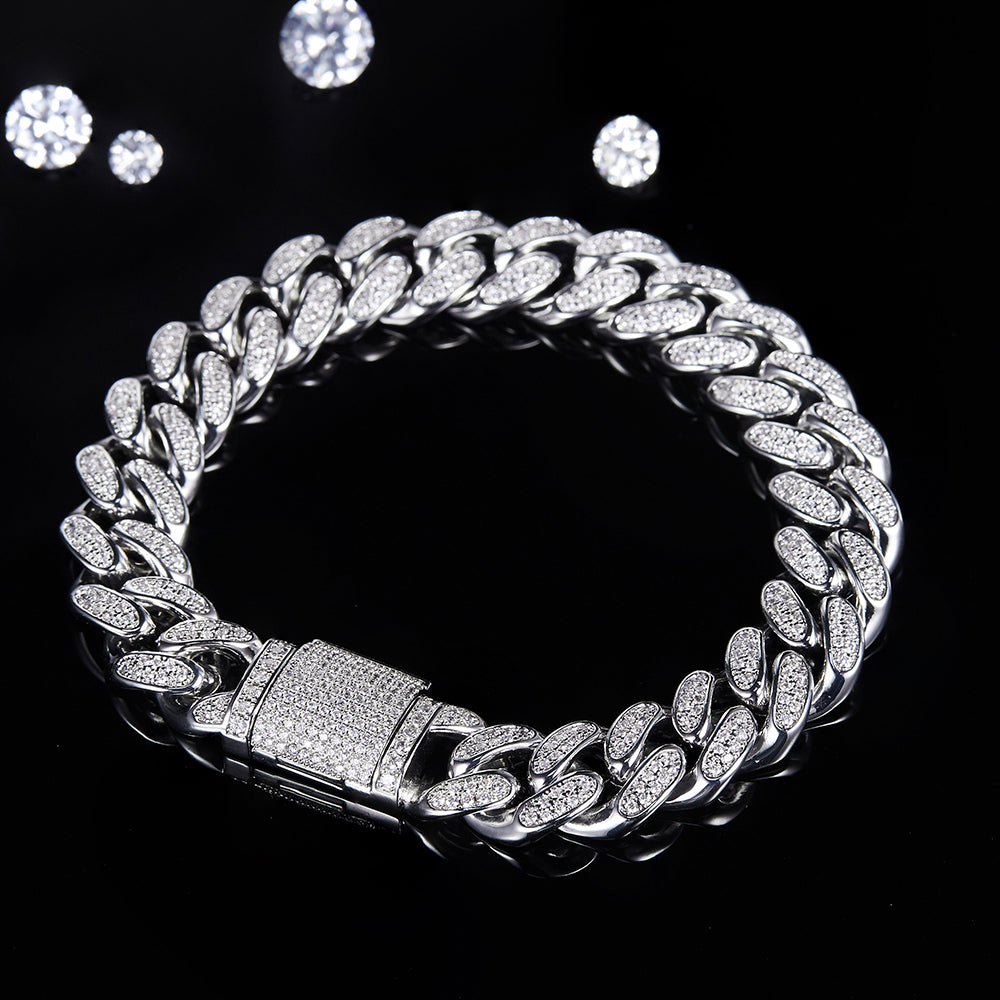 Women Men S925 Silver D Vvs Moissanite Diamond Iced out Cuban Link Chain 6mm 8mm 10mm 12mm 14mm 7 to 26 inches Bracelet Necklace agahiphop