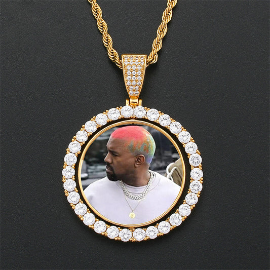 Hip Hop Popular Round Pure White Yellow Moissanite Diamond Commemorative Photo Frame Pendant agahiphop