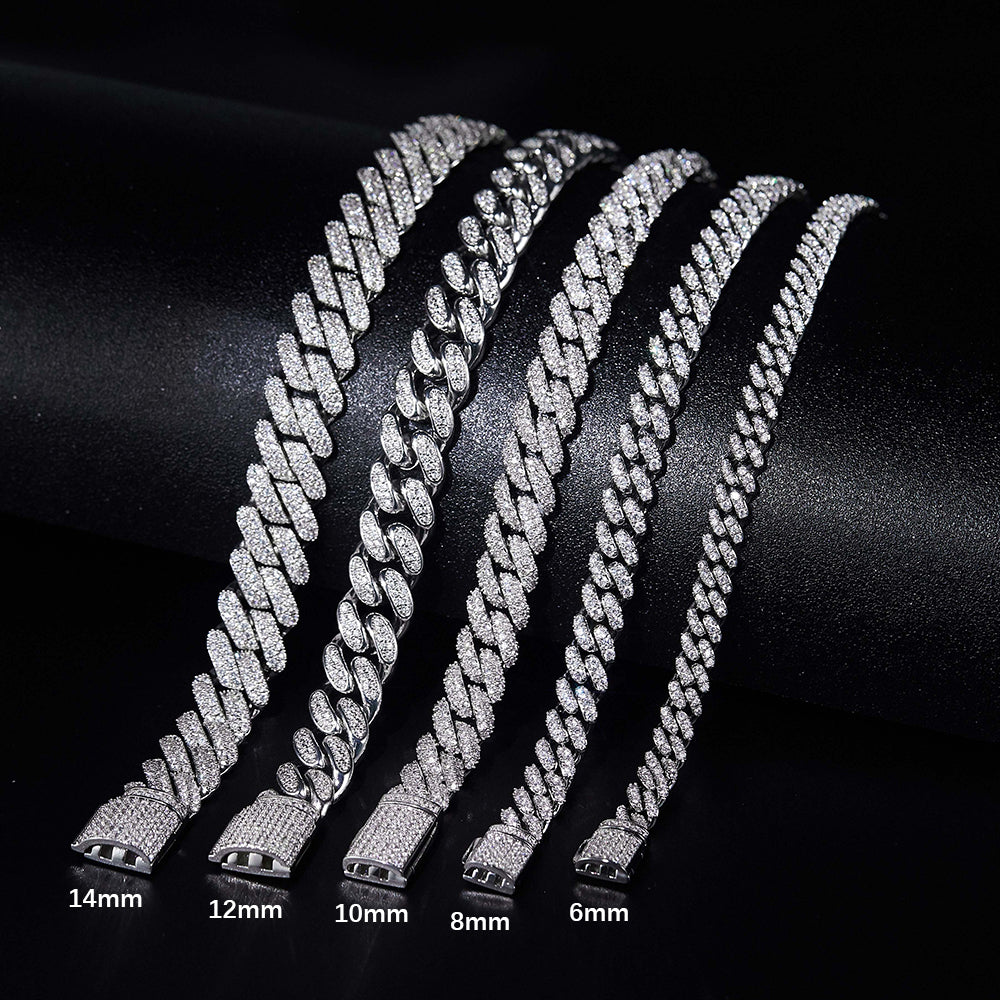 Women Men S925 Silver D Vvs Moissanite Diamond Iced out Cuban Link Chain 6mm 8mm 10mm 12mm 14mm 7 to 26 inches Bracelet Necklace agahiphop