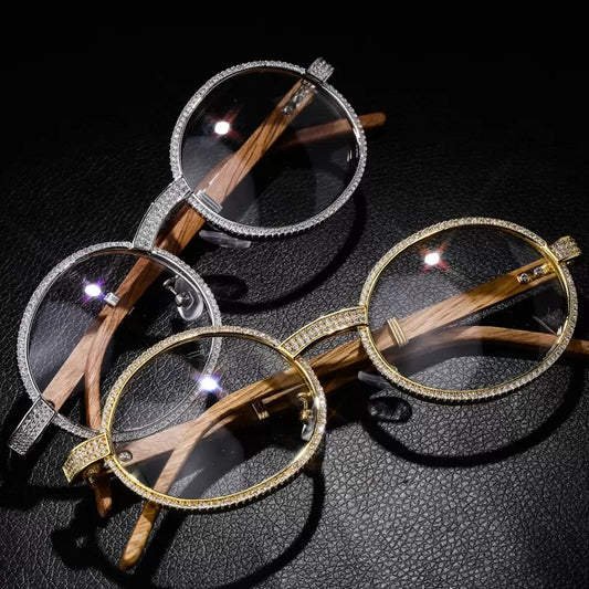 Hip Hop Iced Out  Metal Wood Glasses frame