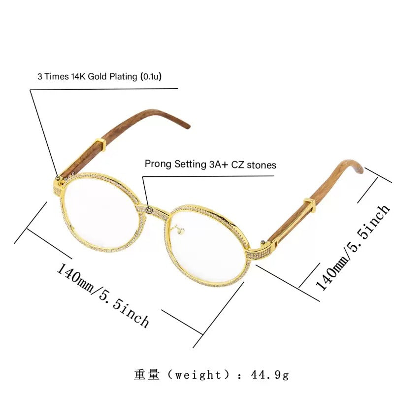Hip Hop Iced Out  Metal Wood Glasses frame